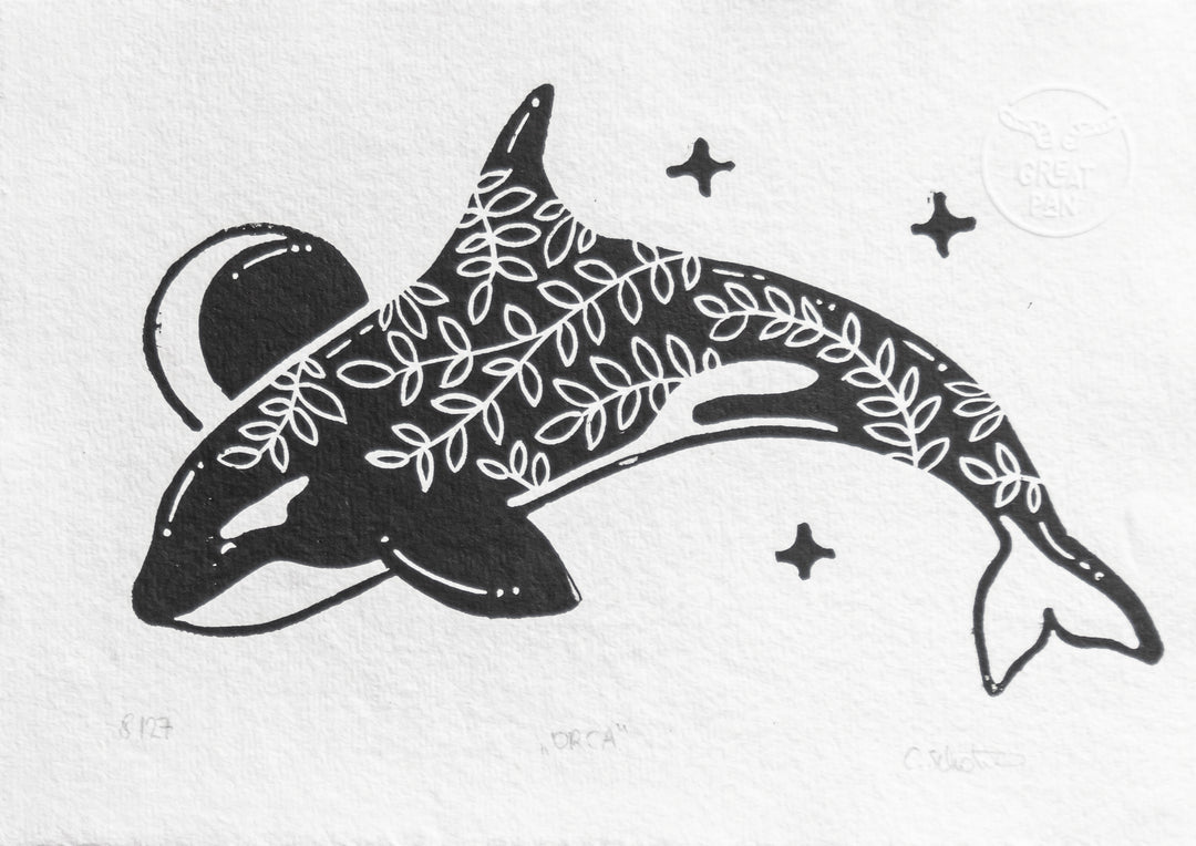 "Orca" – Lino Print A5