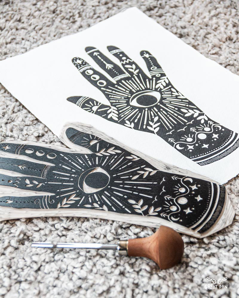 "Cosmic Hand" – Lino Print